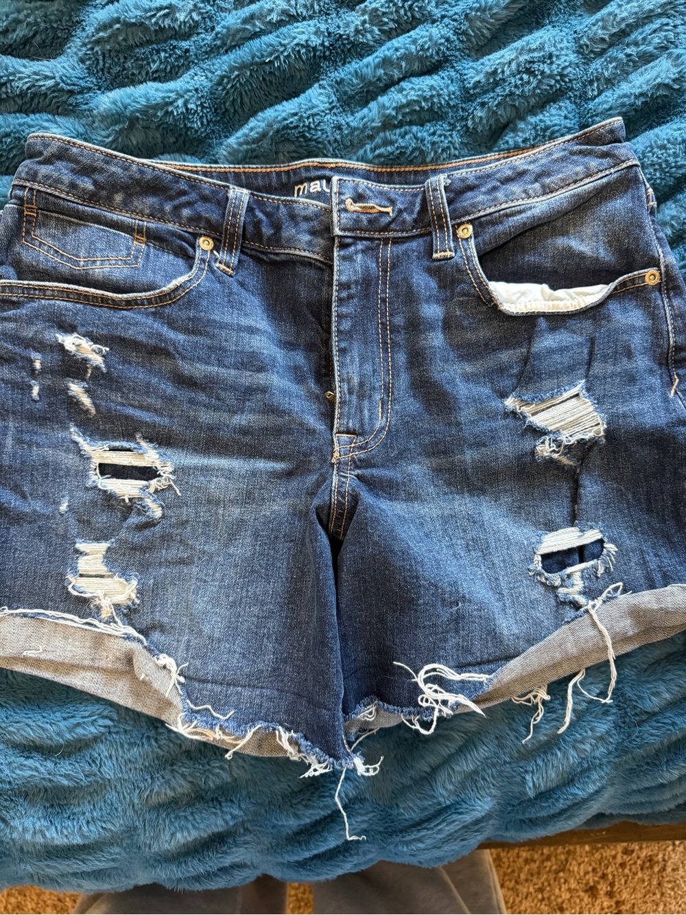 Maurices Women's Distressed Blue Denim Jean Shorts